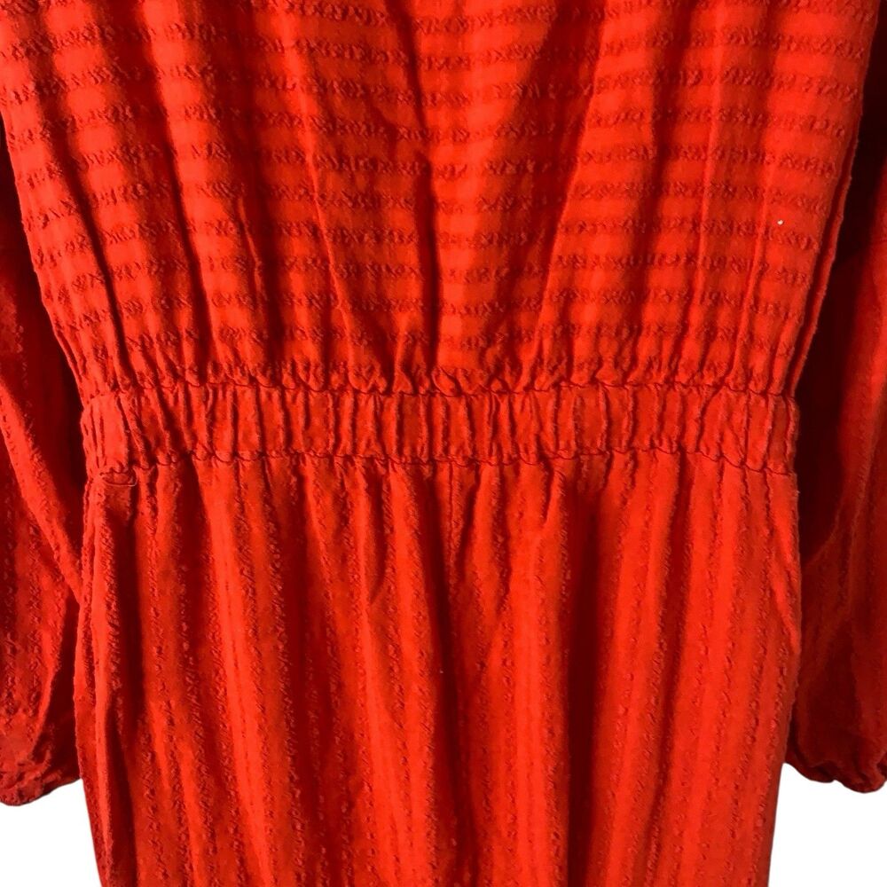 Anthropologie Amadi Alisha Linen Maxi Dress XL Long Sleeves Textured Holiday Red - Picture 15 of 16